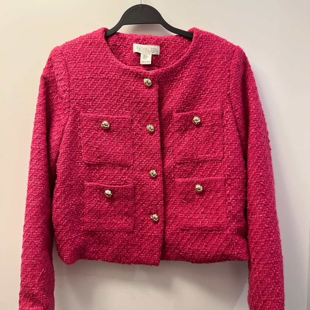 Rachel Zoe Pink Tweed Blazer with Gold Buttons